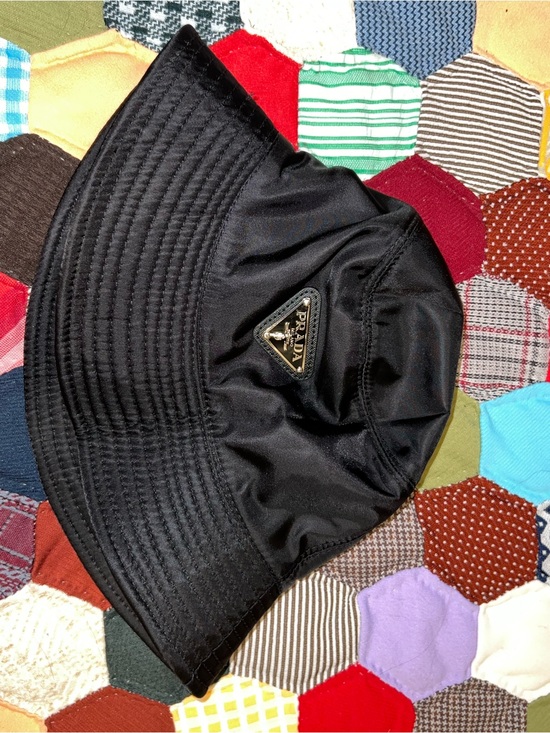 Prada Accessories - Prada Black Nylon Bucket Hat with Triangle Logo